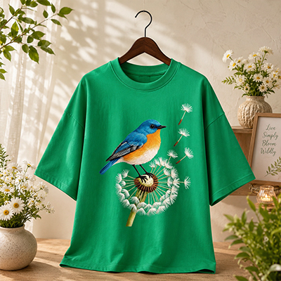 Bird & Dandelion Floral Print Drop Shoulder