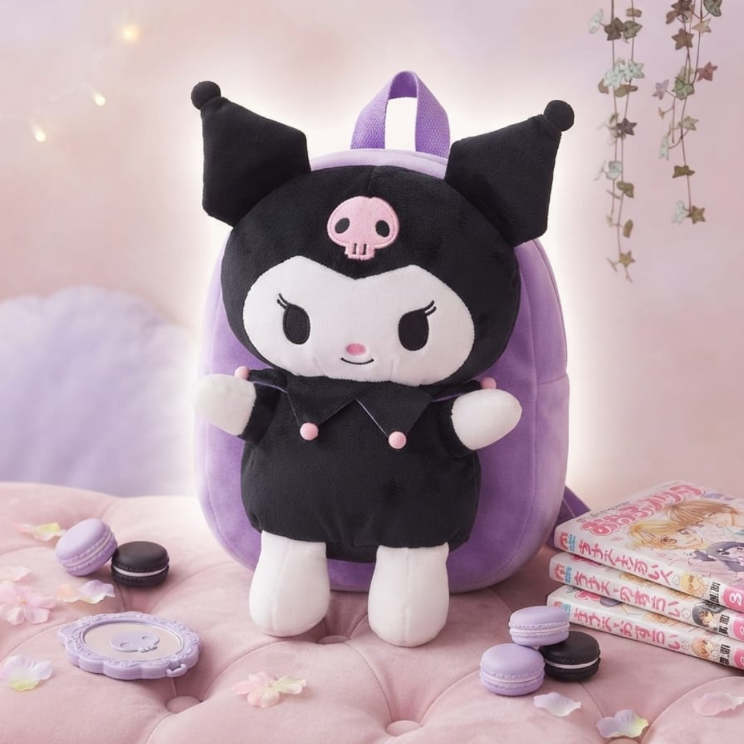 3D Sanrio Kuromi Plush Toy Backpack – Black & Purple