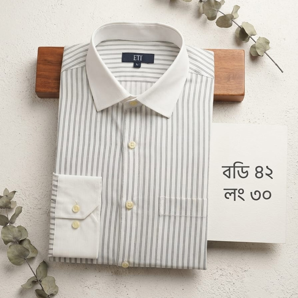 Premium Quality Off-White Pinstripe Shirt with Contrast Collar & Cuff