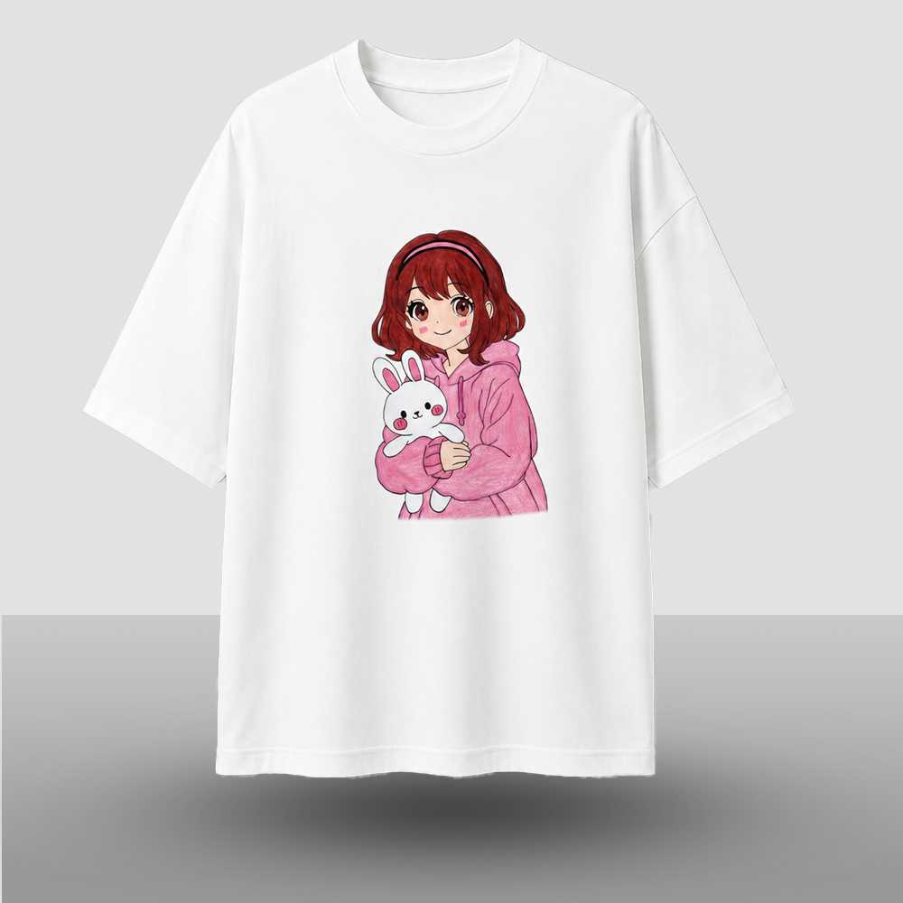 "Cute Bunny Girl" Aesthetic Drop Shoulder T-Shirt