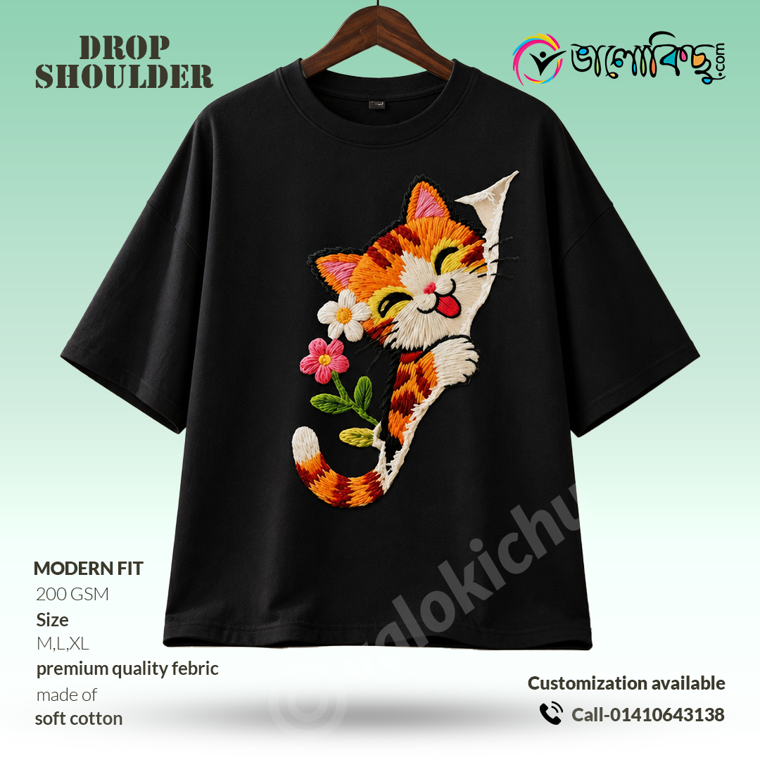 Playful Cat" Aesthetic Drop Shoulder