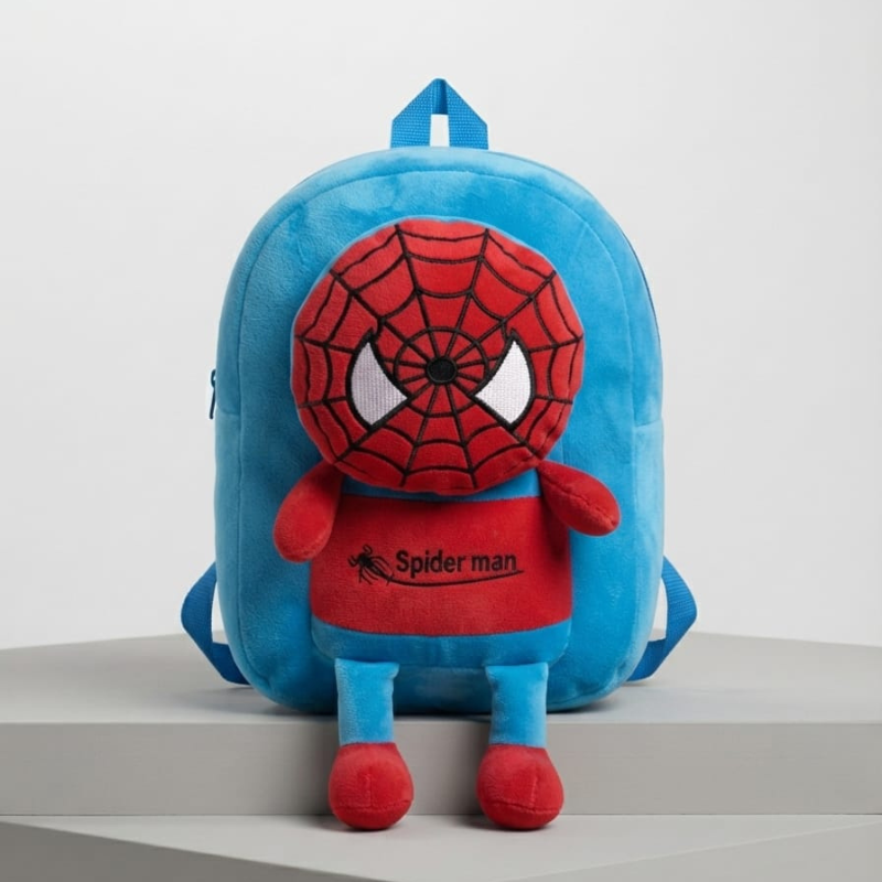 3D Spiderman Soft Plush Backpack for for Kids - red & sky