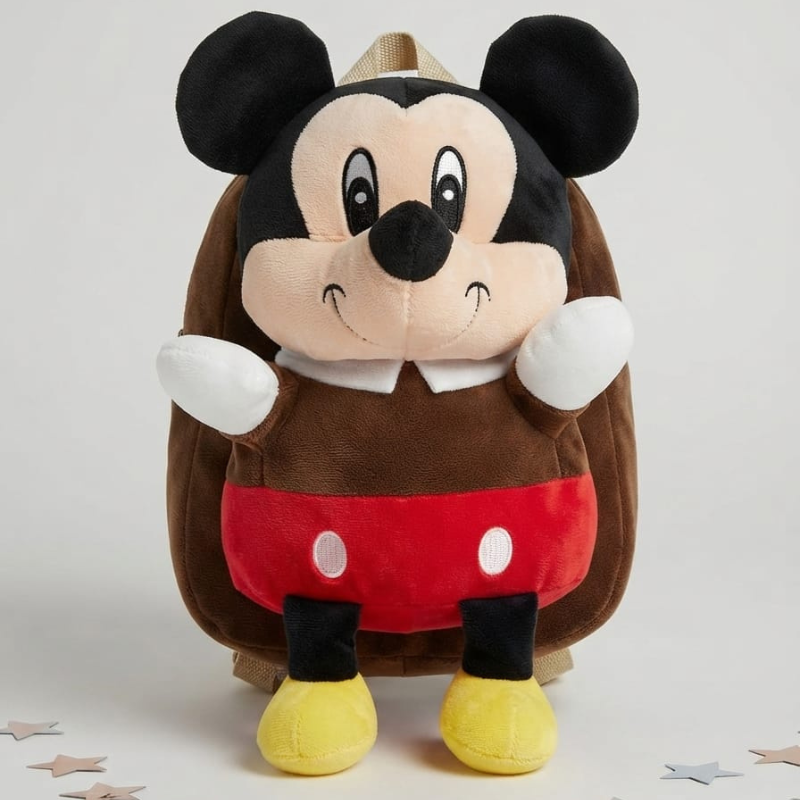 3D Mickey Mouse Doll Backpack for Boys & Girls - Brown