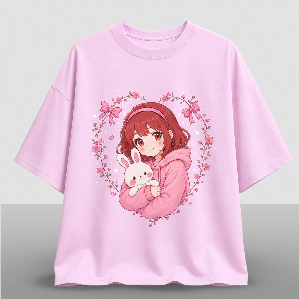 "Sweet Bunny Love" Aesthetic Drop Shoulder T-Shirt