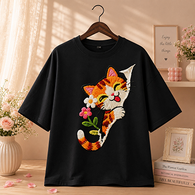 Playful Cat & Floral Aesthetic Black