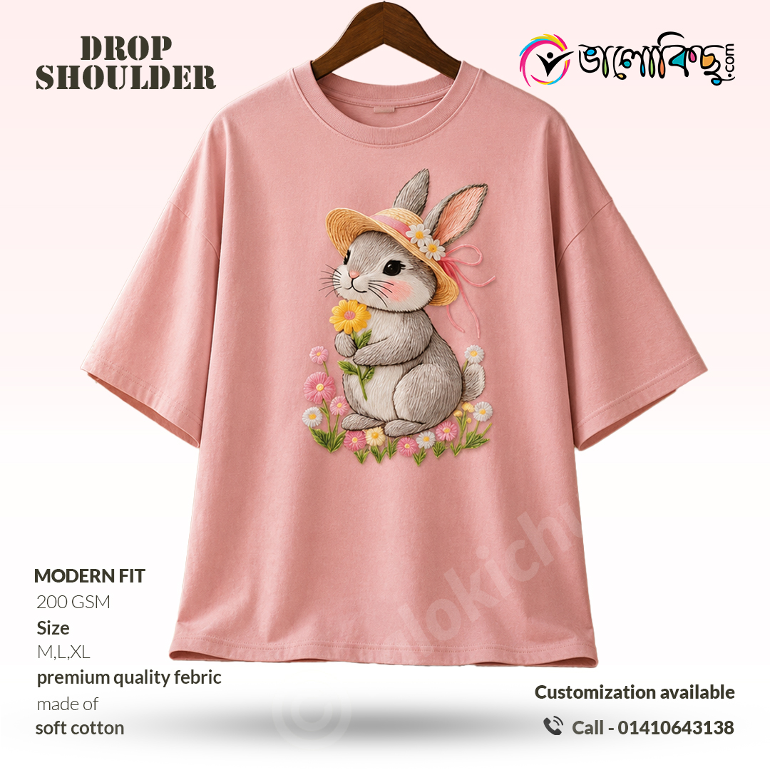 Cute Bunny" Aesthetic Drop Shoulder