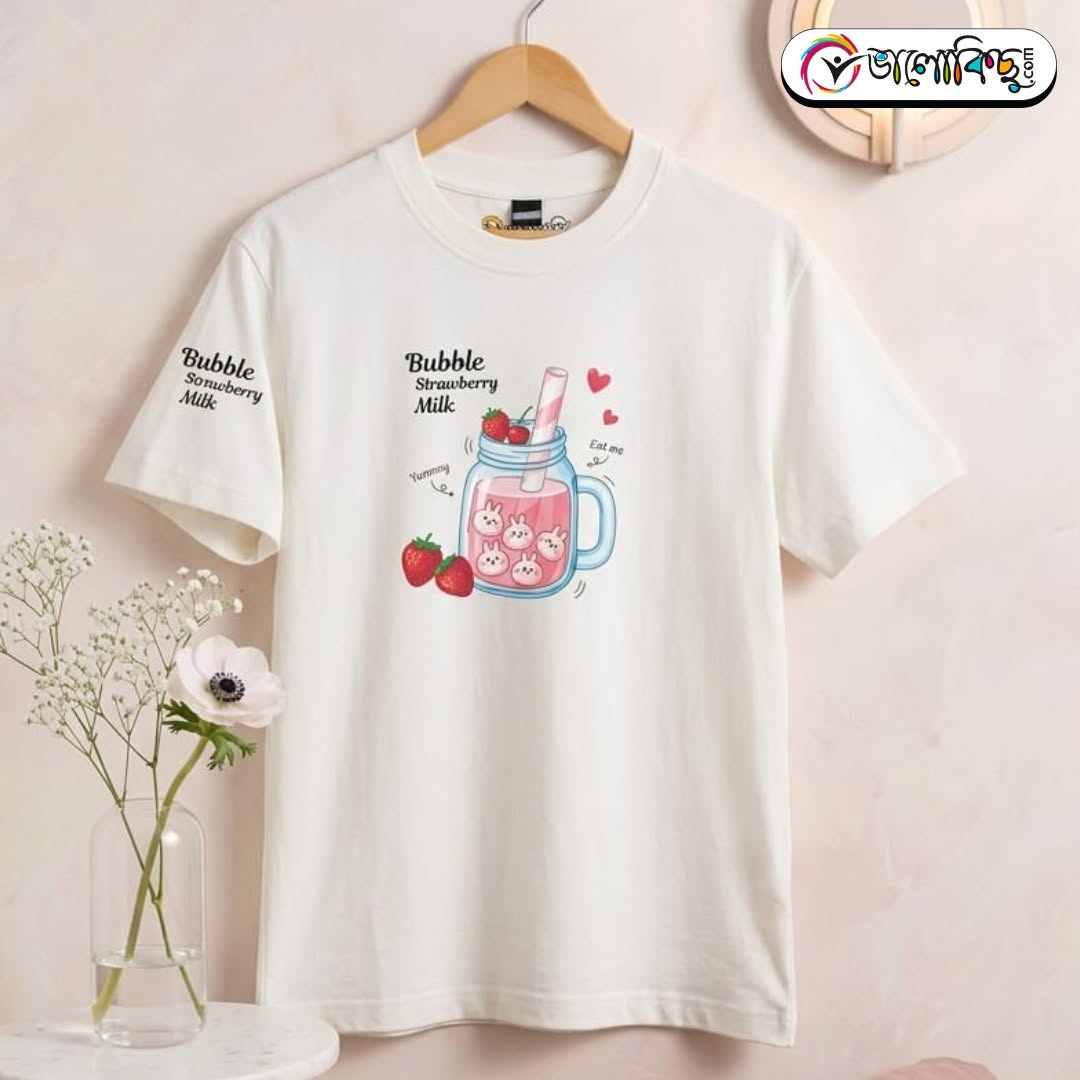 Bubble Strawberry Milk Drop Shoulder