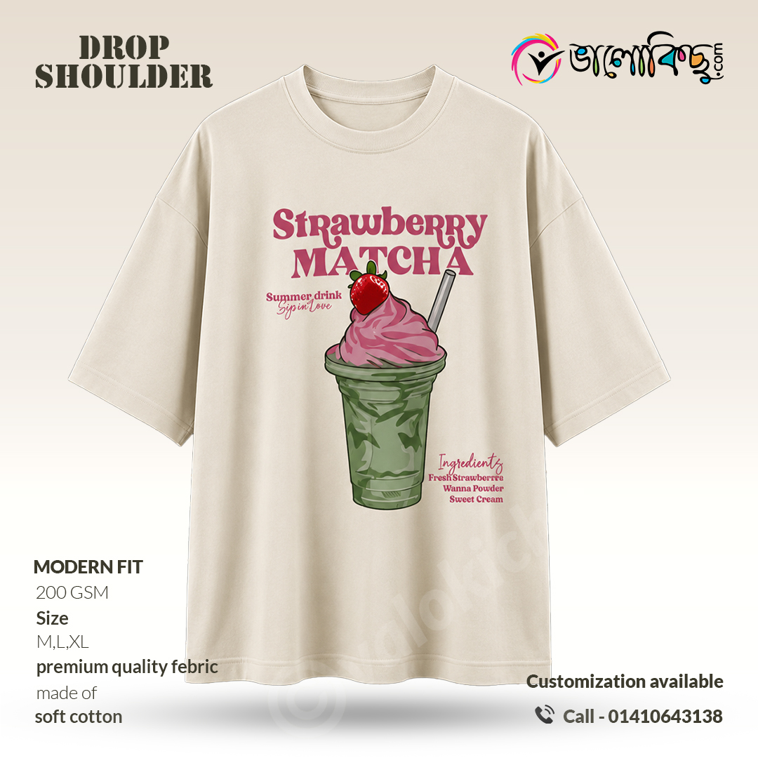 Strawberry Matcha" Aesthetic Drop Shoulder