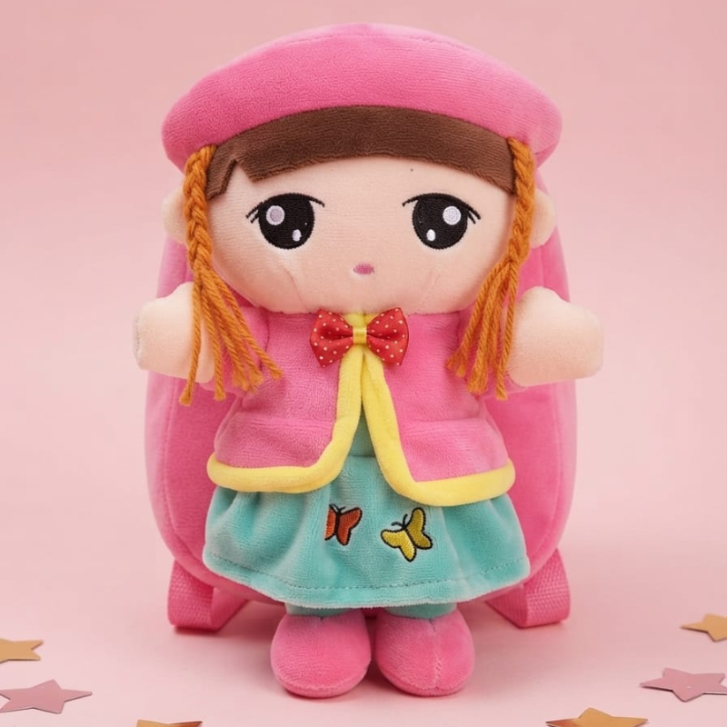 3D Cute Pink Girl Doll School Bag for Baby Girls – Pink