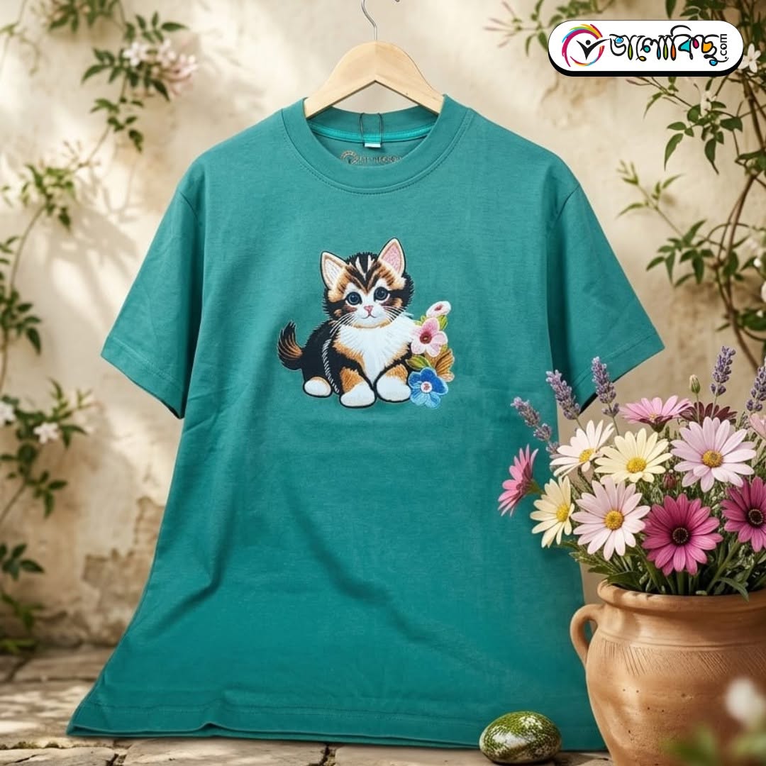 Cute Cat Floral Drop Shoulder Top