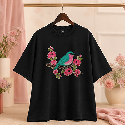 Bird & Floral Aesthetic Print Black