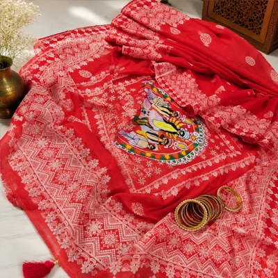Chanderi Silk – Coral Red