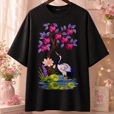 Crane & Fruit Tree" Aesthetic Black