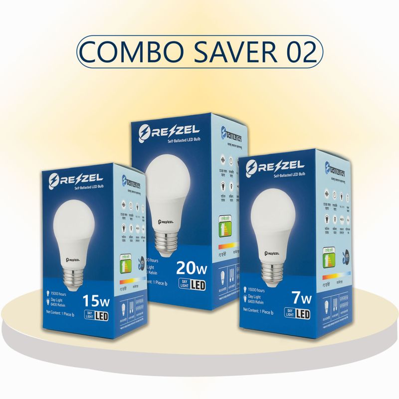 Rezzel LED Bulb 3-Piece Combo Pack (20w, 15w, 7w)