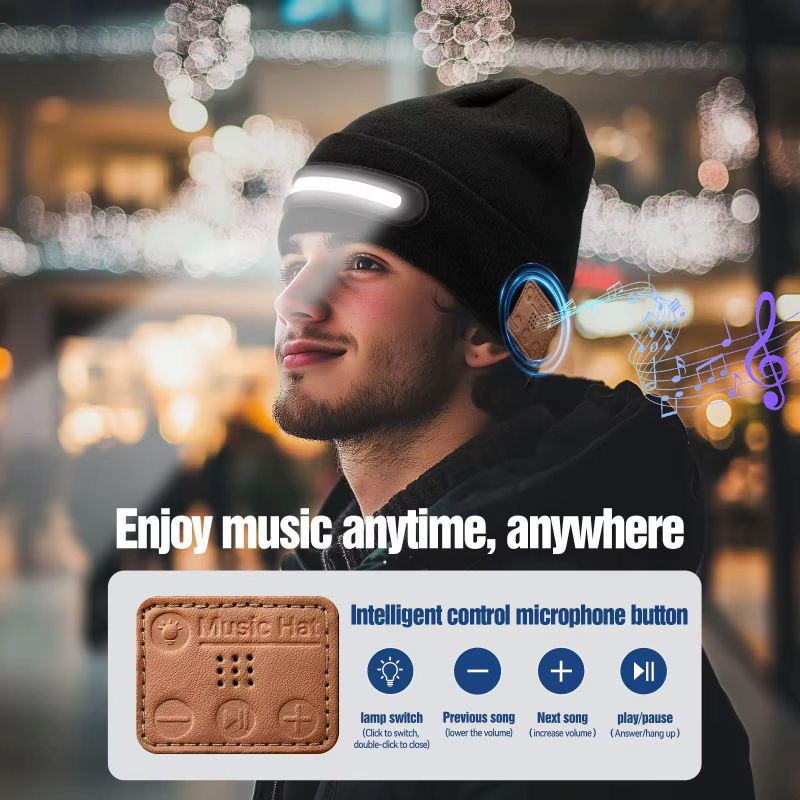M1-BTD3 Rechargeable LED Light Beanie Hat Night Running Bluetooth-Compatible Music Headset Cap