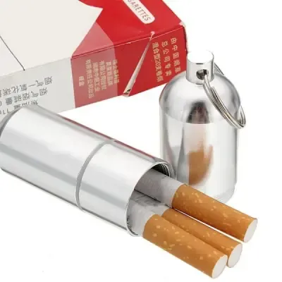 Mini Aluminium Cigarette Case, Key Ring with Cigarette Cases, Waterproof Round Cigarettes for Men, Portable Cigarette Box for Travel, Hiking, Camping