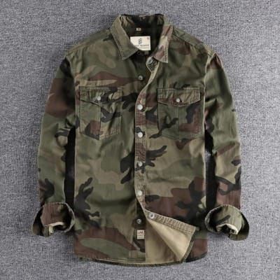 Full sleeves double pocket kemo printed Shirt