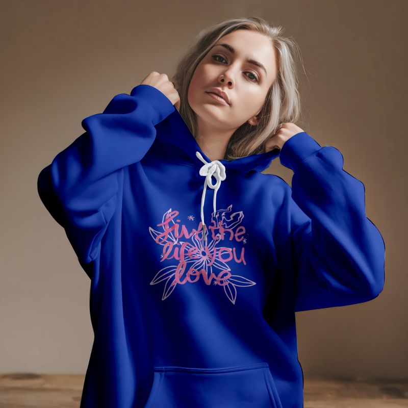 Premium Comfortable Printed Ladies Winter Hoodie ( Blue )