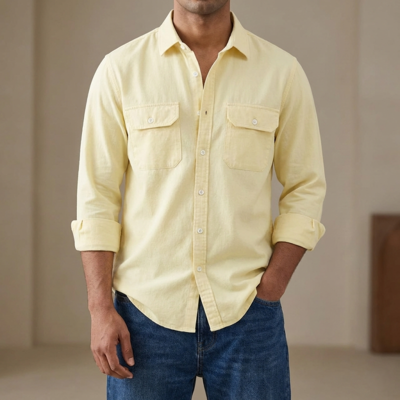 Full sleeves double pocket Shirt(Cream)