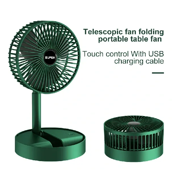 Portable Rechargeable Desk Fan, Folding Fan 3 Speeds Adjustable Height Table Fan with Timer, 2000mAh Rechargeable USB Charging for Home Office Travel