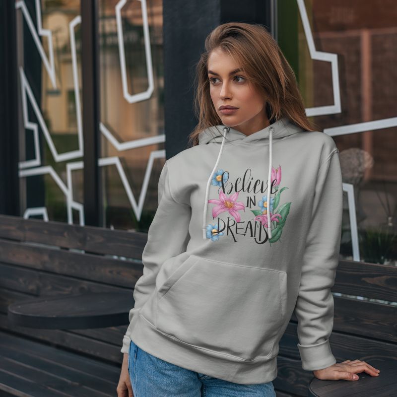Premium Comfortable Printed Ladies Winter Hoodie ( Ash )