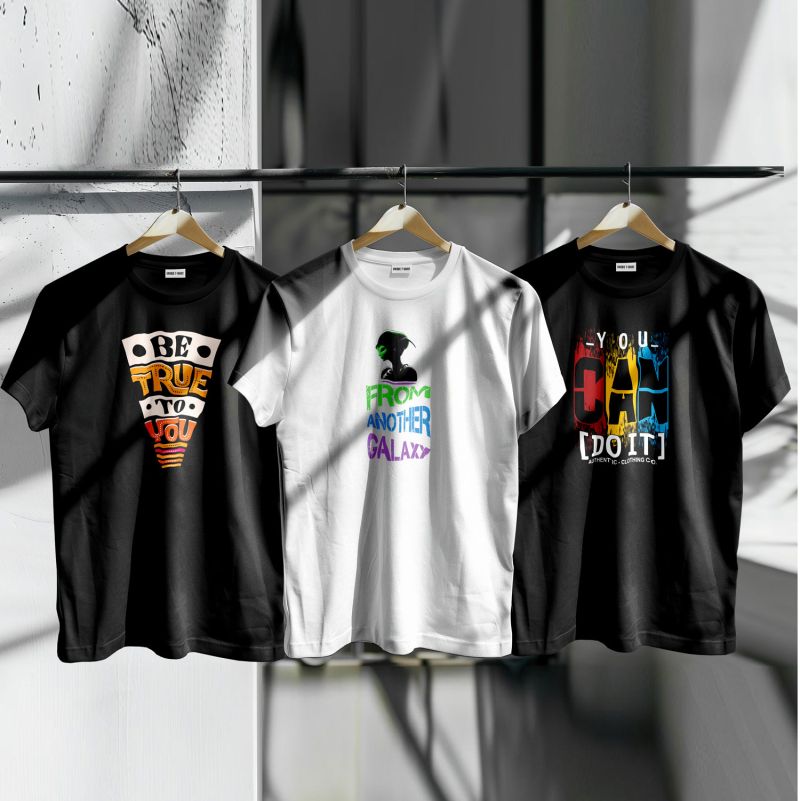 Unique Design Cotton T-Shirt 3-Piece Combo Pack