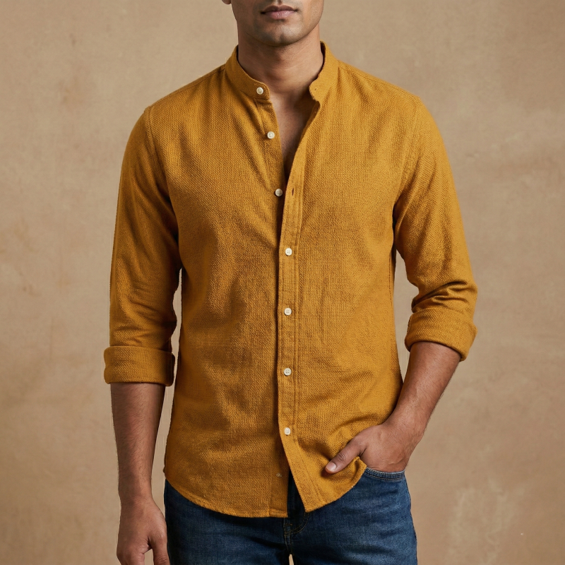Men's Solid Colour Ban color Shirt(Katali)