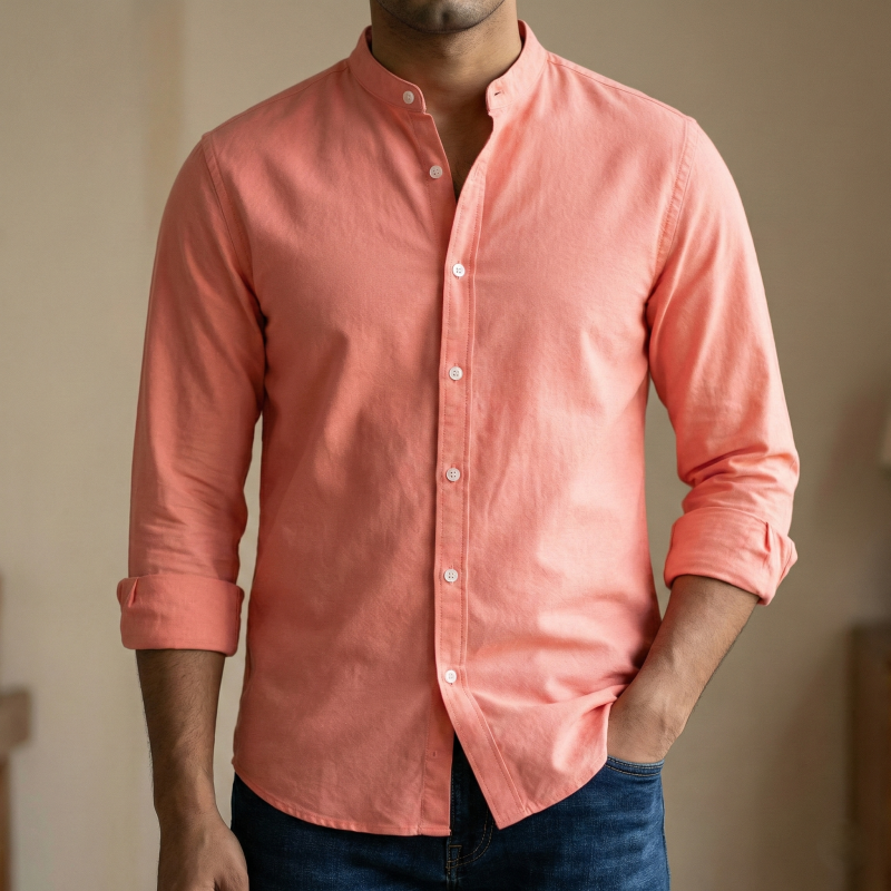 Men's Solid Colour Ban color Shirt  (Pink)