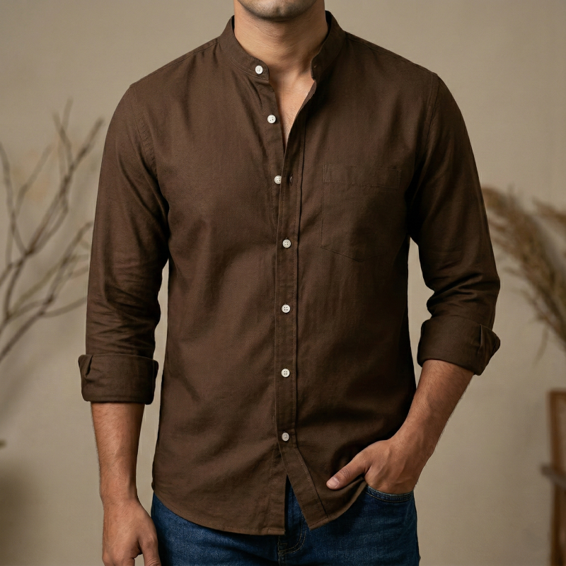 Men's Solid Colour  Ban color Shirt  ( deep Sepia )