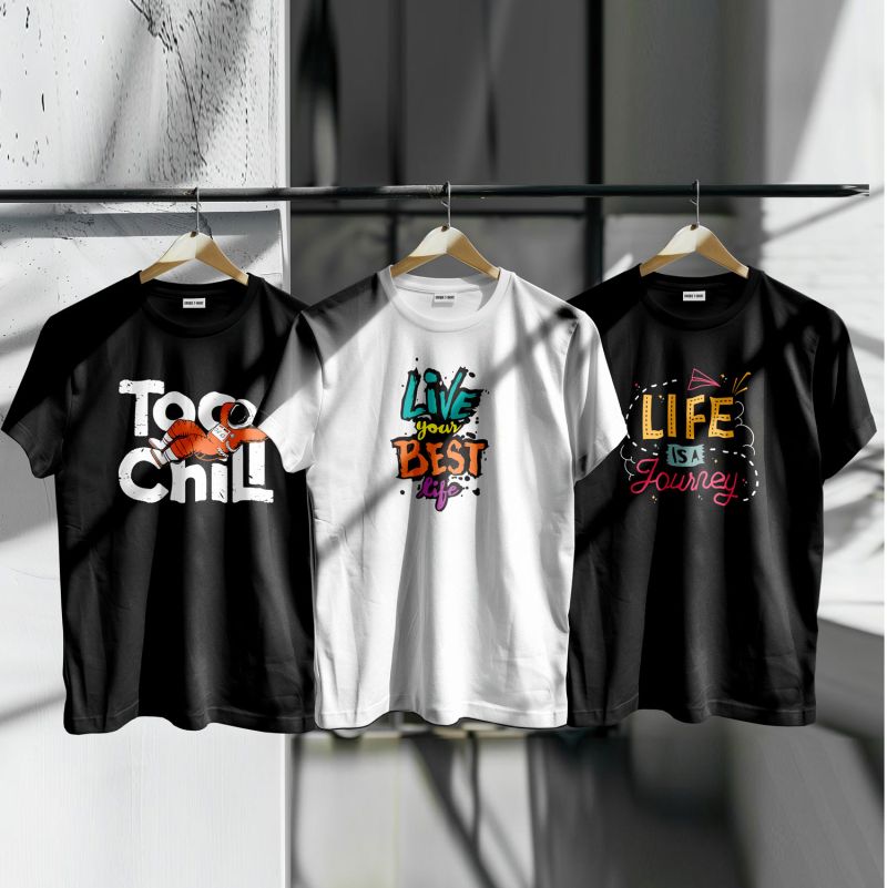 Unique Design Cotton T-Shirt 3-Piece Combo Pack