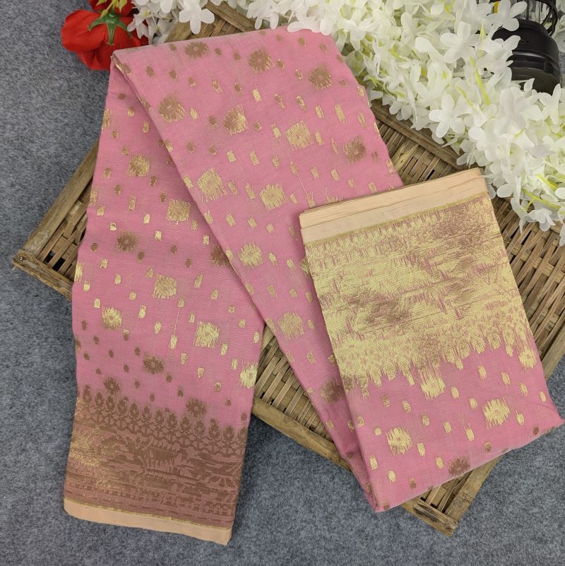 Half Silk Jamdani Saree (Black, Green, Pink,  Lavender, Maroon )
