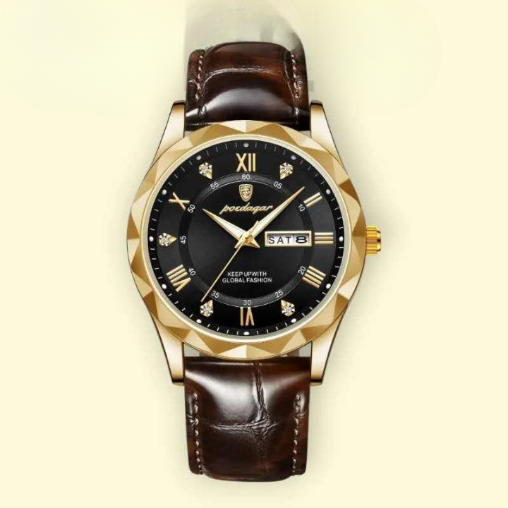 POEDAGAR 615L Men's Leather Quartz Watch