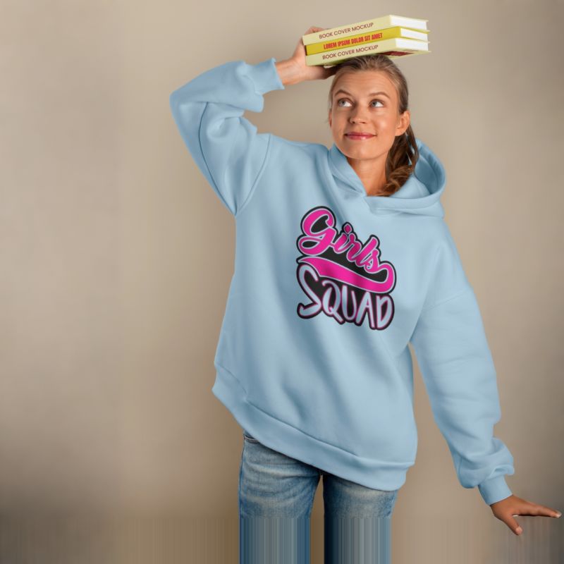 Premium Comfortable Printed Ladies Winter Hoodie ( Sky Blue )