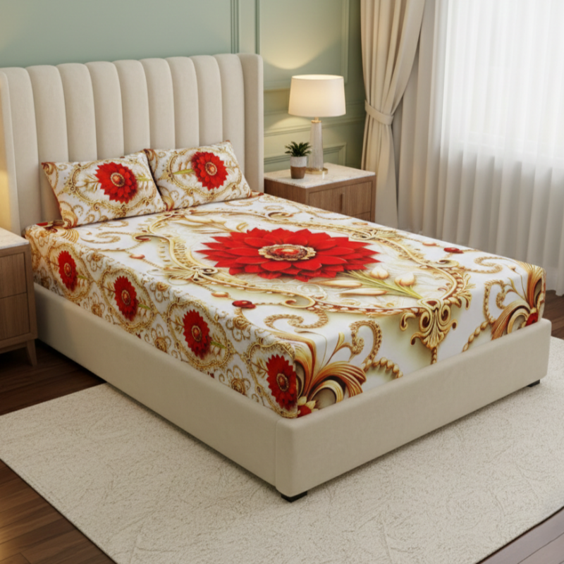 Water Proof China Premium 3D Design Bed Sheet King Size (7.8ft/6.8ft)