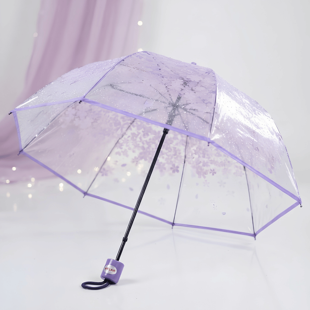 Elegant Floral Clear Transparent Umbrella (Purple)