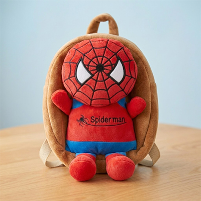3D Spiderman Soft Velvet School Bag - Brown Color