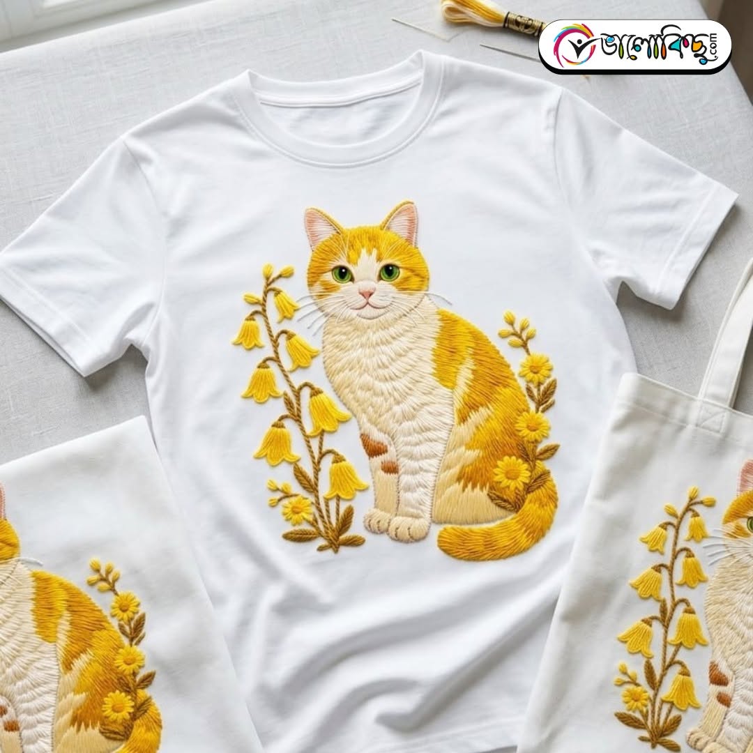 Elegant Cat & Floral Print