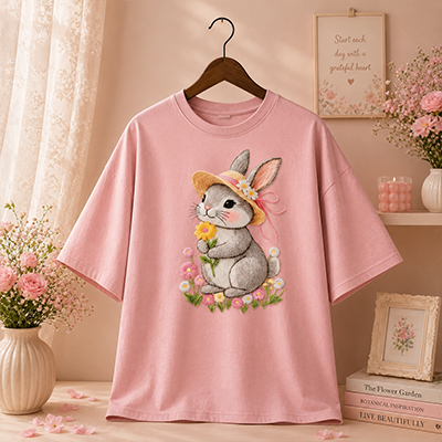 Bunny with Hat Floral Print Pink