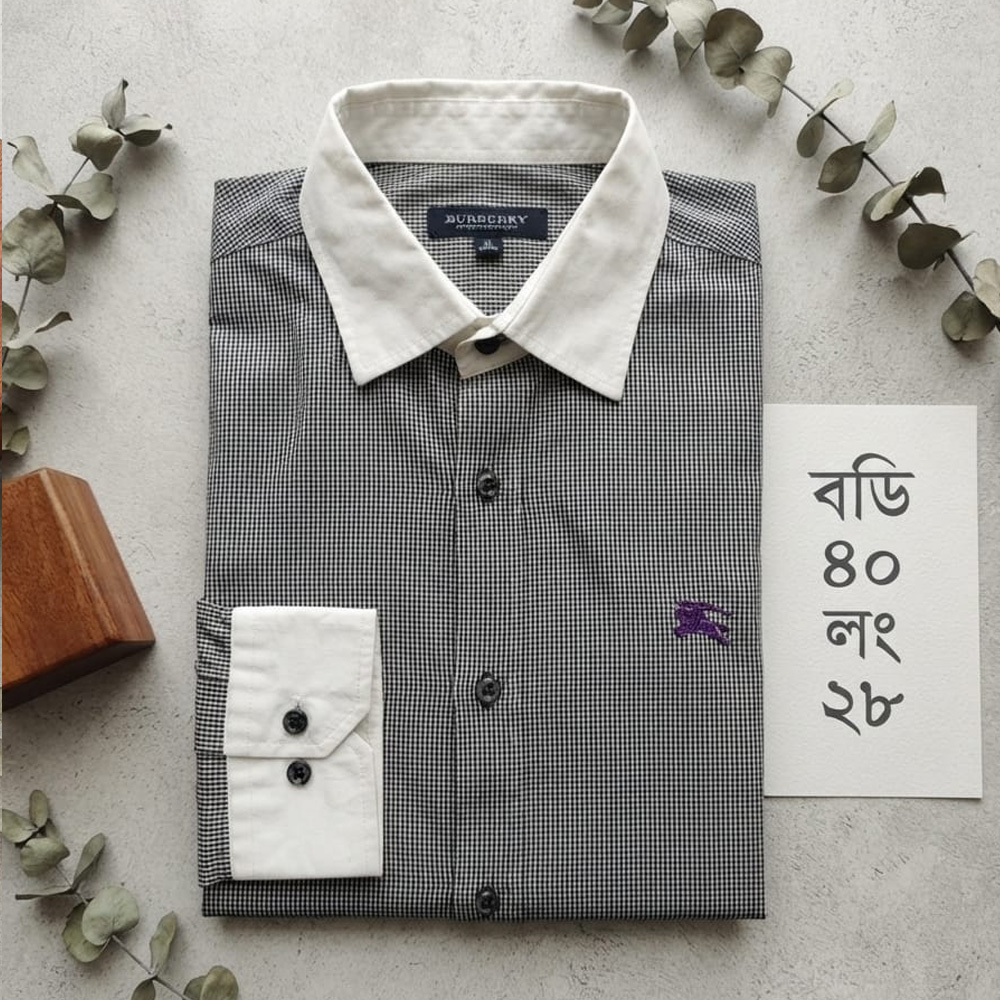 Premium Quality Black & White Micro-Check Shirt with Contrast Collar & Cuff